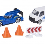 TEAMSTERZ RAPID RACERS – závodní sada autíčko a podpůrná dodávka s kužely a zábranami