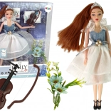 Panenka EMILY s houslemi a květinami