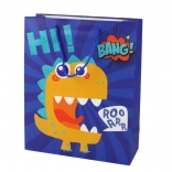 papírová dárková taška modrá s dinosaurem 32 × 26 × 10 cm