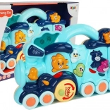 Interaktivní modrá lokomotiva pro děti se zvuky zvířat a světelnými efekty