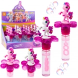 Baňková hůlka Jednorožec s otočným květem a LED světlem 20 cm