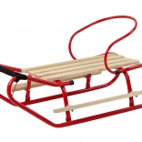 Kovové sáně s opěrkou a tažným popruhem – červené