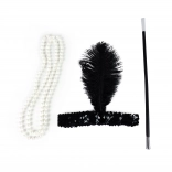 Sada pro tanečnici Charleston – čelenka s peřím, korále a cigaretová špička