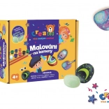 Sada na malování kamenů svítících ve tmě s barvami a štětci CREATED