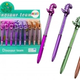 Kuličkové pero s dinosaurem, třpytivé kamínky, modrý inkoust 0,7 mm, mix barev