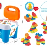 sada měkkých stavebnicových kostek s úložným židličkovým boxem – modrá