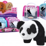 Interaktivní plyšová panda v růžovo-modrém přepravníku