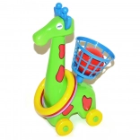 Žirafa házecí na kolečkách s kroužky a košíkem