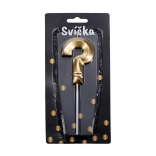 Zlatá párty svíčka ve tvaru otazníku