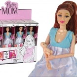 Těhotná panenka v modrých šatech s miminkem