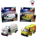 Záchranářské kovové auto se světlem a zvukem, pull-back 12 cm