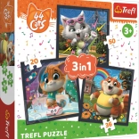 Puzzle 3v1 Poznej roztomilá koťátka 44 CATS