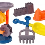 Sada na písek s mlýnkem, lopatkou, hráběmi a formičkami – oranžová