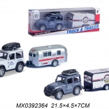 Terénní džíp s přívěsem na kempování – pull-back kovový model