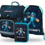 Školní set BAAGL ERGO MINECRAFT Blue Axe – aktovka, penál a sáček