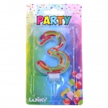 Párty svíčka číslo 3 s proužky