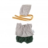 Komplet s čepičkou pro panenky 21cm šedá krajka