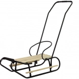 Kovové sáně s tlačnou rukojetí, opěrkou a popruhem – černé