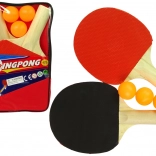 Dřevěné pálky na ping pong se třemi míčky a obalem