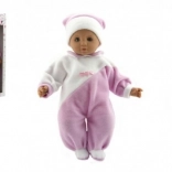 Panenka miminko 50 cm s látkovým tělem, růžovobílý overal