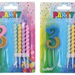 Party svíčka číslo 3 s extra svíčkami