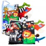 Měkká vzdělávací šustivá knížka Zvířátka Ocas pro kojence modrá