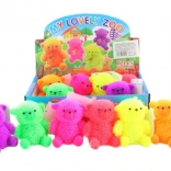 Svítící střapatý medvídek – gumový antistres s blikající kuličkou