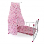 Kovová kolébka pro panenky s nebesy 38 cm