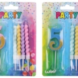 Párty svíčka číslo 5 s doplňkovými svíčkami