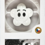 Souprava chrastítek černobílá – řetěz na kočárek a chrastítko hvězdička/kytička