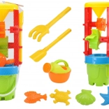 Barevná sada hraček na písek s velkým mlýnkem, kyblíkem a formičkami