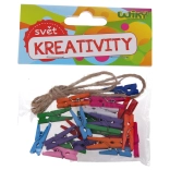 Barevné mini kolíčky 2,5 cm s provázkem, 25 ks
