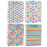 Barevná dárková taška srdce, hvězdičky, puntíky, pruhy