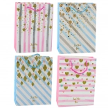 Papírová dárková taška modrá růžová s třpytkami 23 x 18 x 10,5 cm