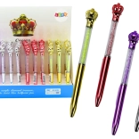 Kuličkové pero s korunkou a třpytivými kamínky, modrý inkoust 0,7 mm, mix barev