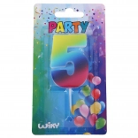 Párty svíčka číslo 5 duhová