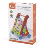 Dřevěný chodítko a aktivitní panel pro batolata Viga, červené