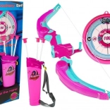 Dětský luk s terčem a 3 šípy s přísavkami – růžový, světelné efekty