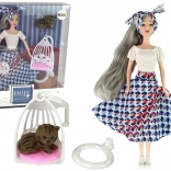 Panenka EMILY se šedými vlasy s koťátkem a houpačkou