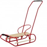 Kovové sáňky s opěrkou a tlačnou rukojetí – červené
