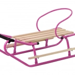 Kovové sáňky s opěrkou a tažným popruhem – růžové
