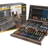 Velký dřevěný kreativní kufřík – sada 91 ks pro malování a kreslení