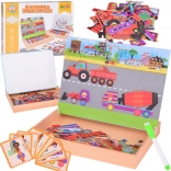 Magnetická tabule 2v1 s magnetickými puzzle stavební stroje
