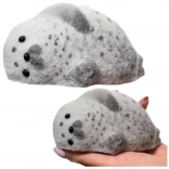 Silikonový antistresový gniotek tuleň s jemnou srstí, šedý 12 cm