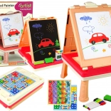 Dětská tabule 3v1 dvoustranná se stolkem a deskovými hrami