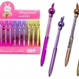 Kuličkové pero se zajíčkem s krystalky, modrá náplň 0,7 mm, mix barev