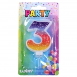 Párty svíčka Hvězdy ve tvaru čísla 3