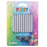 Sada svíček se stojánky, stříbrná, 10 + 10 ks