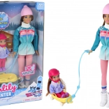 ANLILY maminka s dcerou na sáňkách – zimní set panenek se sáněmi