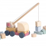 Cubika pastelový autojeřáb s magnetem – dřevěná skládačka 14 dílů